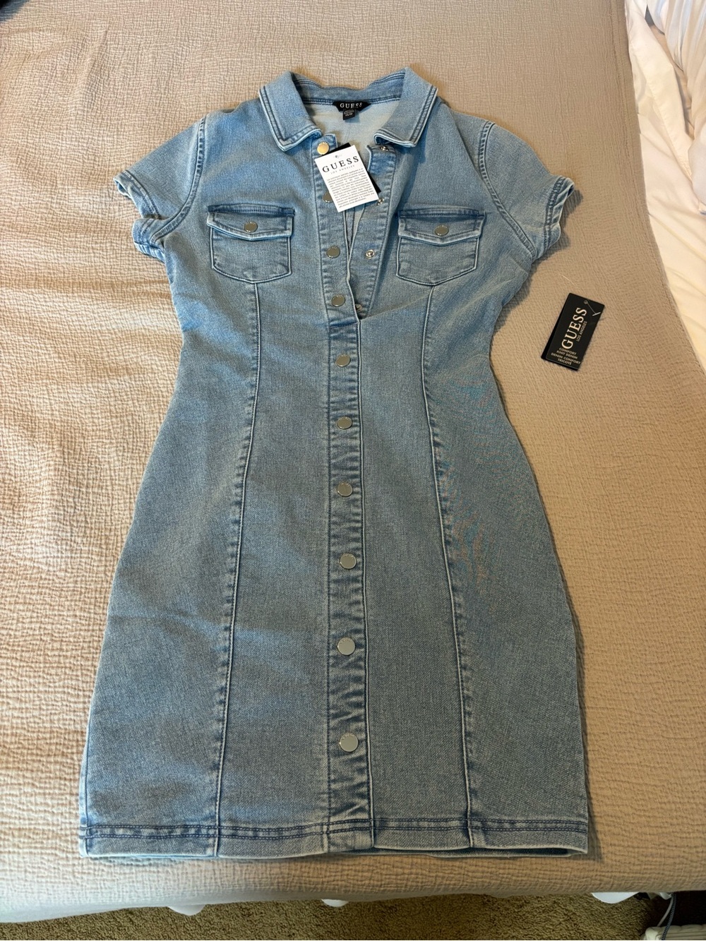 GUESS Light Blue Fitted Denim Shirt Dress